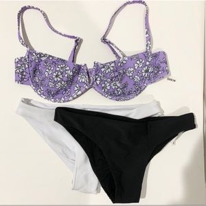 Purple Floral Bikini with 2 Bottoms
